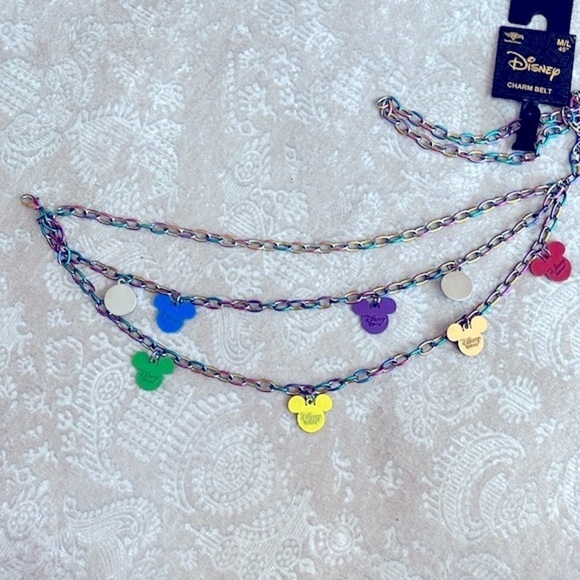 Brand New Disney Buckle-Down Mickey Mouse Colorful Rainbow Charm Chain Belt - Picture 6 of 13